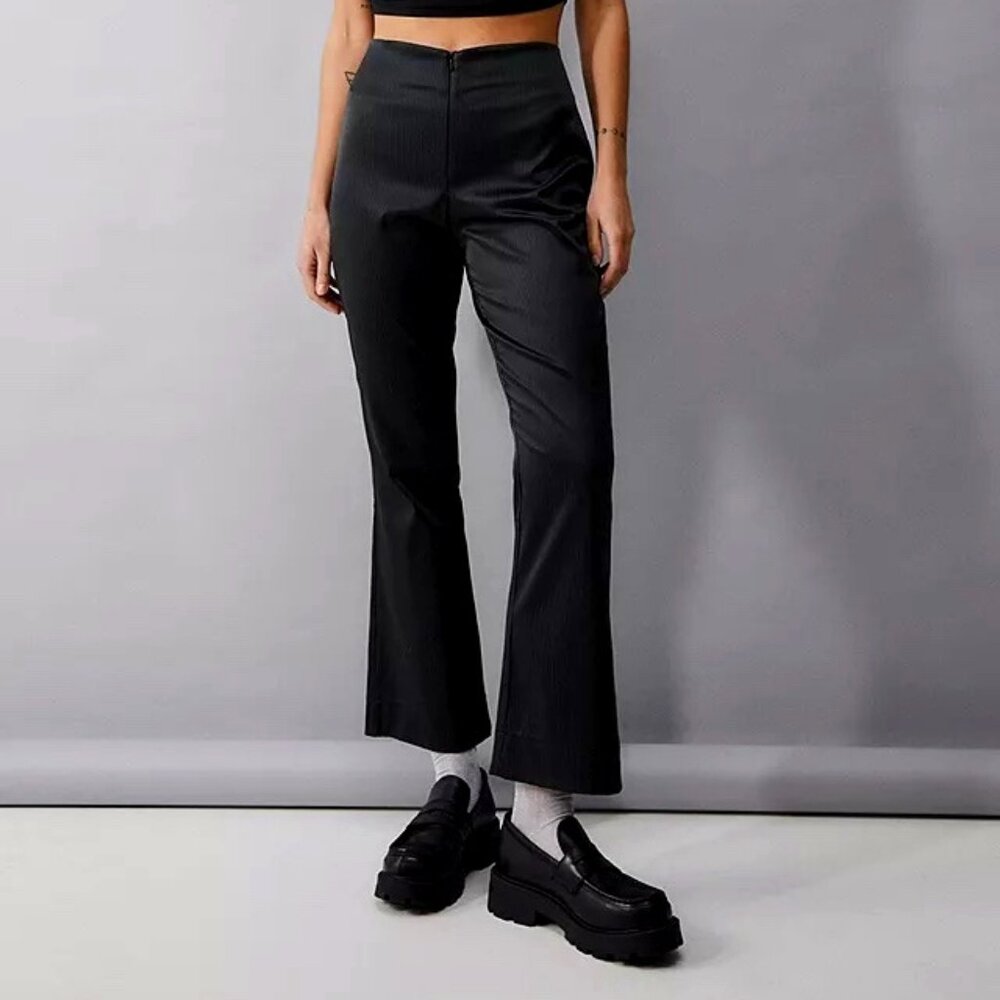 NWT Urban Outfitters Dark Grey Satin Flare Pants | Shiny Stretch Fit | Size 6